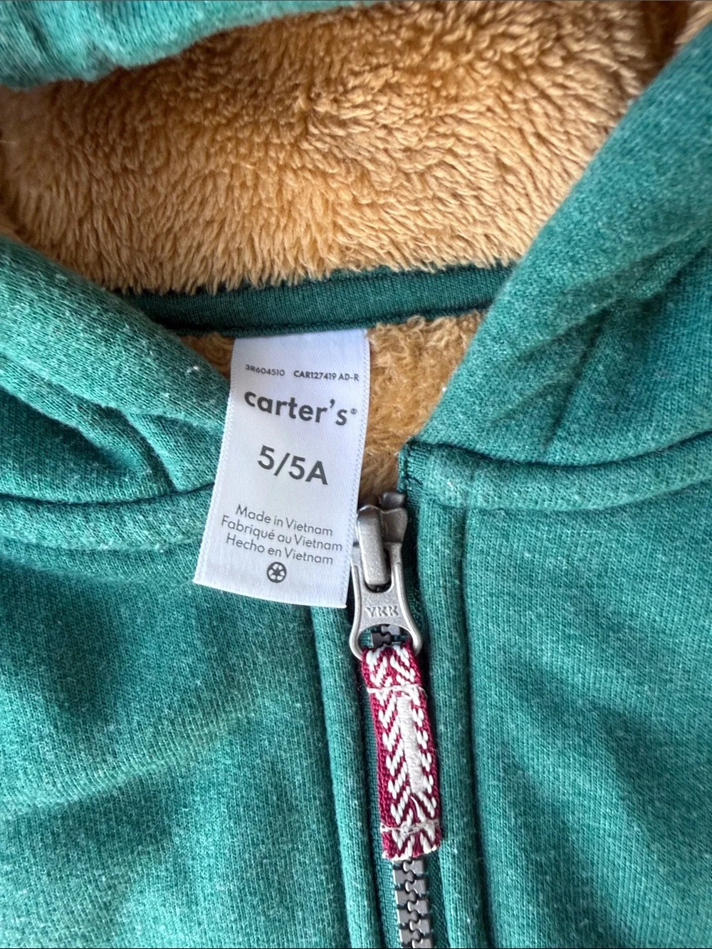 Carter's Forest Green Hooded Zip Sweatshirt size 5
